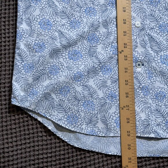 Men's Express Slim Performance Casual Button Down Shirt M White Blue - Picture 5 of 8